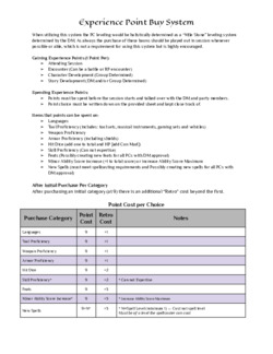 Experience Point Buy System