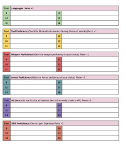 Experience Point Purchase Chart Sheet
